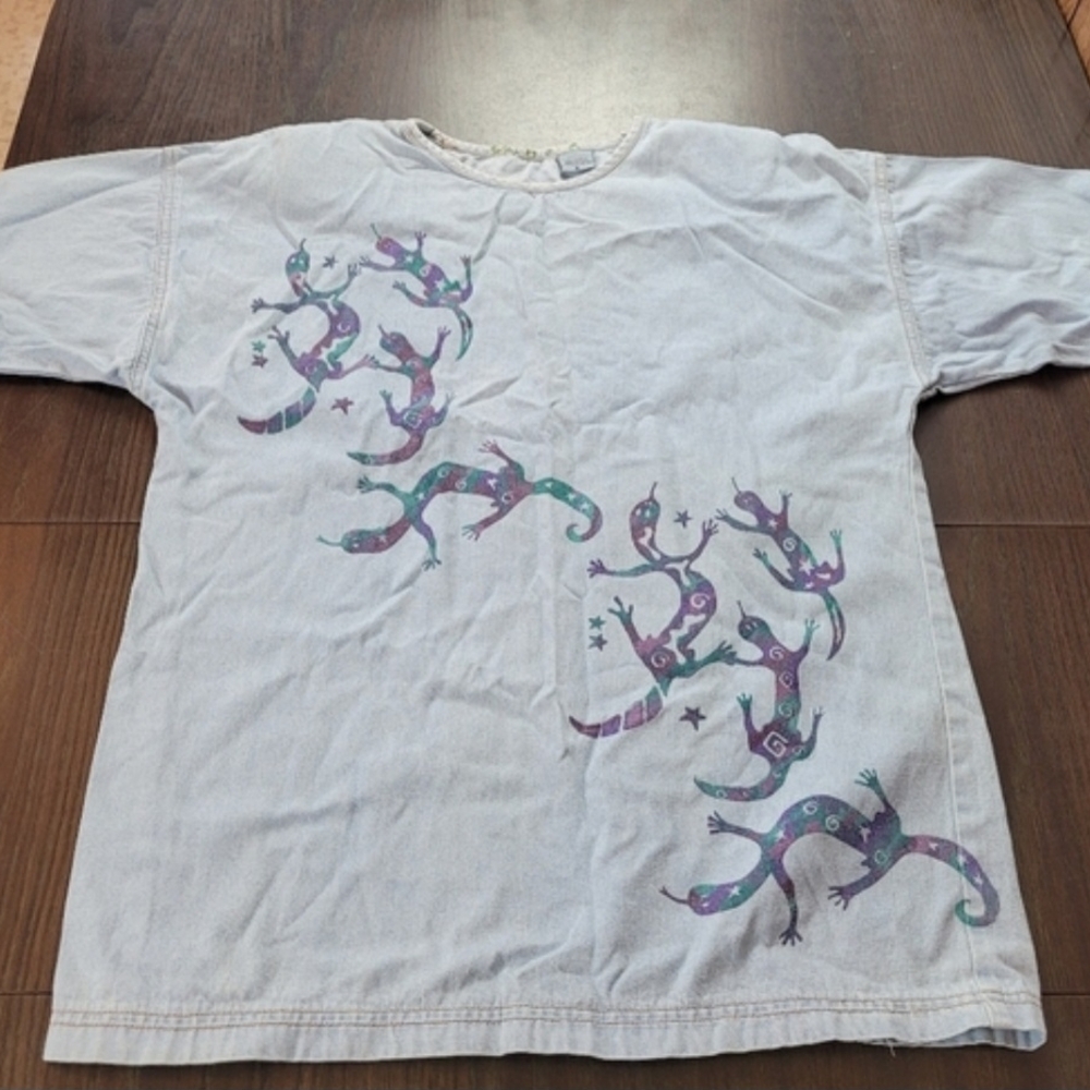 Vintage Sun Belt Denim Lizard Print Short Sleeve Tee 100% Cotton Small